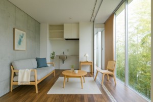 緑の中庭を挟むガラスのユニット(ワンルームプラン)【賃貸/ペット可/大田区/～17万/30㎡以上】